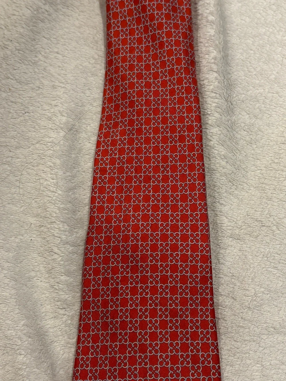 Salvatore Ferragamo Red Silk Tie with White Geometric Motif
